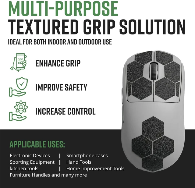 Alt view image 2 of 7 - Black Rubber Grip Tape - 25 Precut 1" Hex Griptape Stickers (Pack of 1), Non-Slip Adhesive for Cell Phones, Controllers, Guns, and Mouse Grip Tape, Rubberized Durable Texture, Made in USA