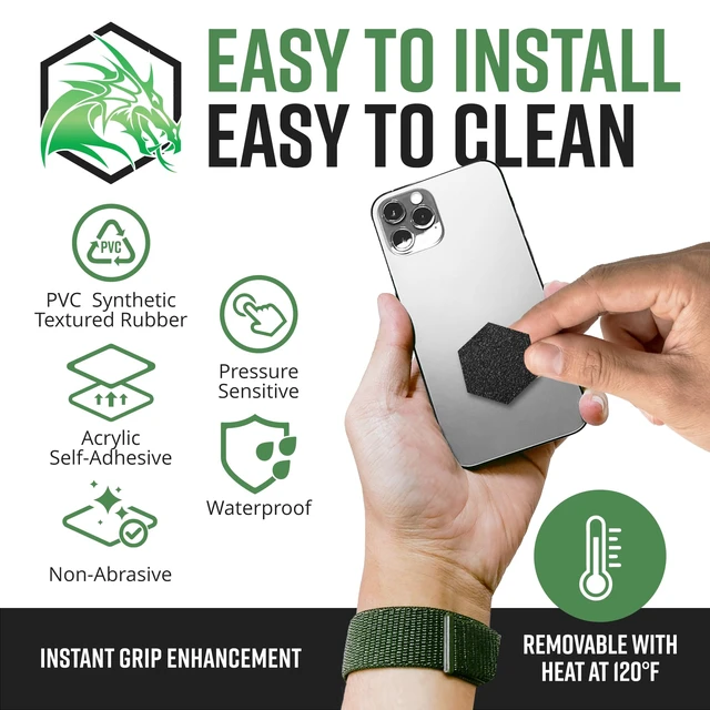 Alt view image 4 of 7 - Black Rubber Grip Tape - 25 Precut 1" Hex Griptape Stickers (Pack of 1), Non-Slip Adhesive for Cell Phones, Controllers, Guns, and Mouse Grip Tape, Rubberized Durable Texture, Made in USA