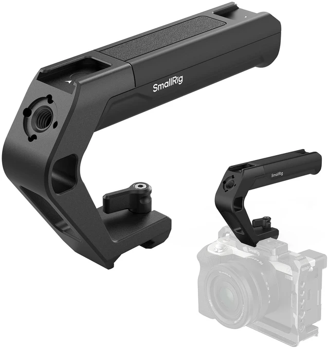 Main image of Lightweight NATO Clamp Top Handle for Camera Cage Tiny Camera Top Grip Only 119g, Handgrip with Locating Hole for ARRI and Two Cold Shoe Mounts- 5977