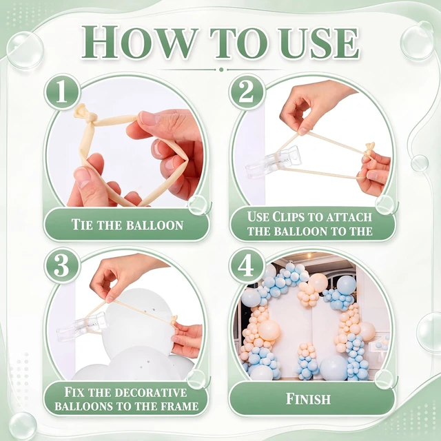 Alt view image 3 of 7 - 30 Pack 3.5 Inch Balloon Arch Clips 100 Pcs 260 Long Balloons Kit 3.5 Inch Large Heavy Duty Clip, Plastic Transparent, Clear 260 Long Balloons, For Arch Backdrop Garland, Long Twisting Decor