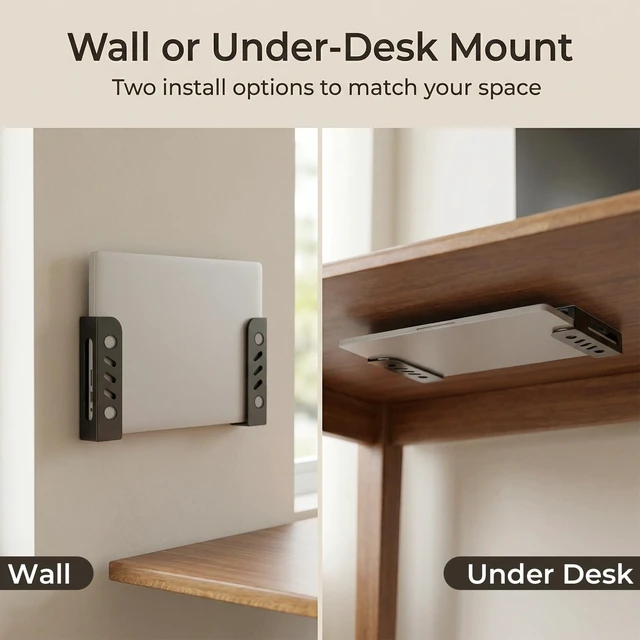 Alt view image 3 of 7 - Metal Wall and Under Desk Laptop Mount with Screws Universal Wall Mount Bracket for Laptop/Tablet/Keyboard/Surface/Switch and More 32mm/1.26 Thick Adjustable Laptop Holder with Anti-Scratch Pads