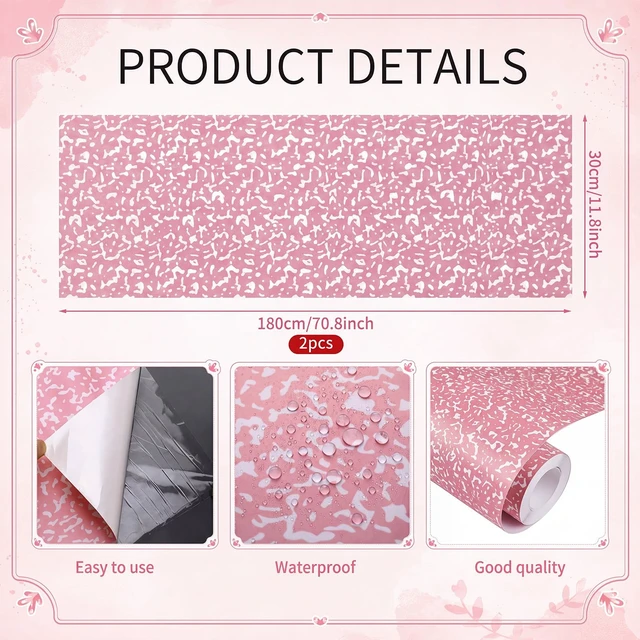 Alt view image 5 of 6 - Pink Teacher Desk Skirt Sticker with Smile Face Garland Peel & Stick DIY Teacher Desk Wrap, Waterproof Cute Pastel Table Skirt with Smile Face Banner, Back to School Classroom Decor, 71"x24"