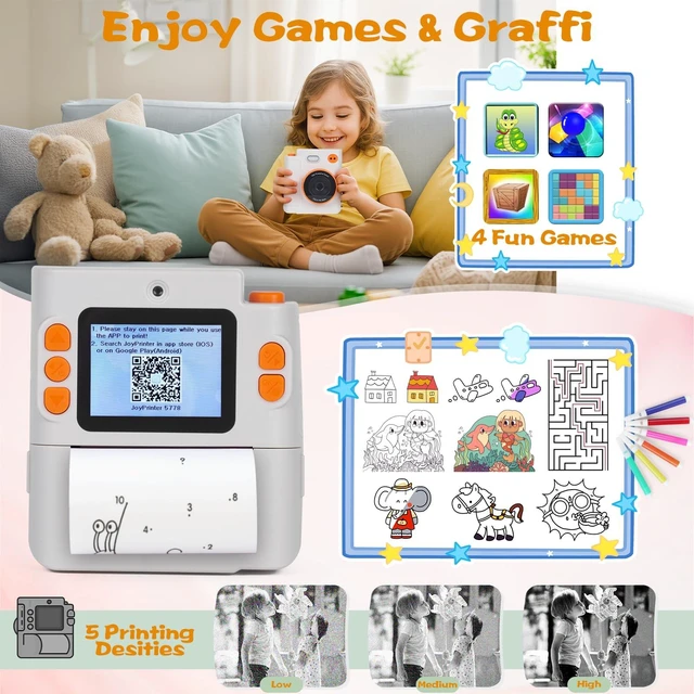 Alt view image 5 of 7 - Kids Camera Instant Print, Gifts for Age 3-12 Kids, 5 Rolls Paper 1080P Dual-Lens HD 32G TF Card Selfie Toddler Digital Camera, Christmas Birthday Gifts for Age Boys & Girls (White)