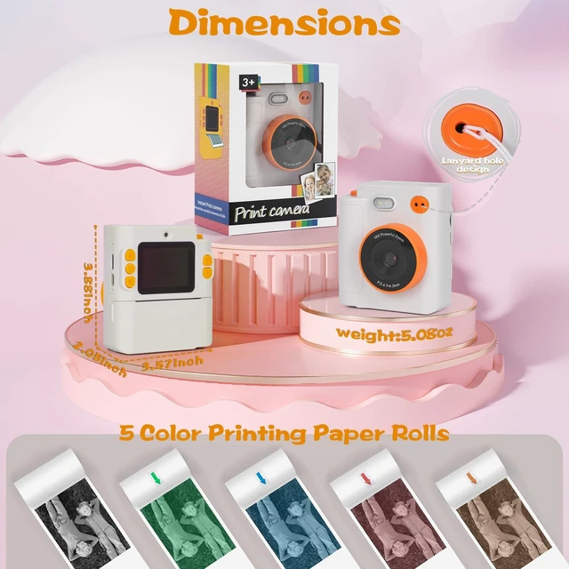 Alt view image 6 of 7 - Kids Camera Instant Print, Gifts for Age 3-12 Kids, 5 Rolls Paper 1080P Dual-Lens HD 32G TF Card Selfie Toddler Digital Camera, Christmas Birthday Gifts for Age Boys & Girls (White)