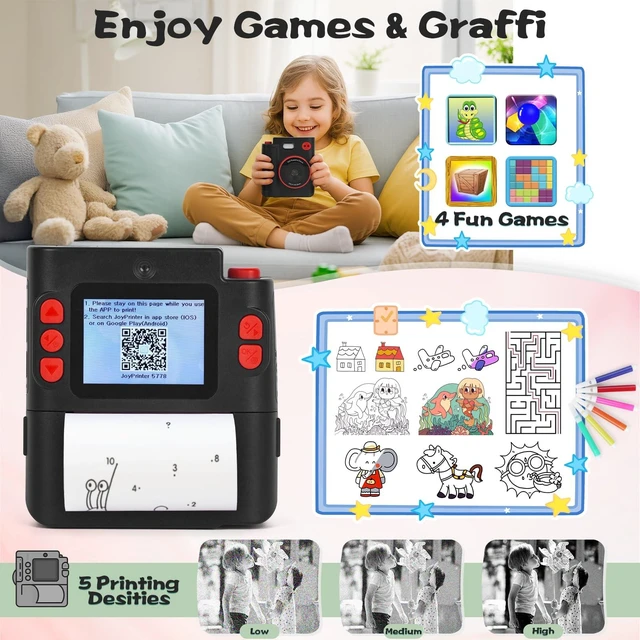 Alt view image 5 of 7 - Kids Camera Instant Print, Gifts for Age 3-12 Kids, 5 Rolls Paper 1080P Dual-Lens HD 32G TF Card Selfie Toddler Digital Camera, Christmas Birthday Gifts for Age Boys & Girls (Black)