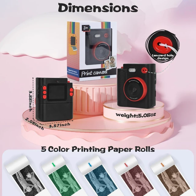Alt view image 6 of 7 - Kids Camera Instant Print, Gifts for Age 3-12 Kids, 5 Rolls Paper 1080P Dual-Lens HD 32G TF Card Selfie Toddler Digital Camera, Christmas Birthday Gifts for Age Boys & Girls (Black)