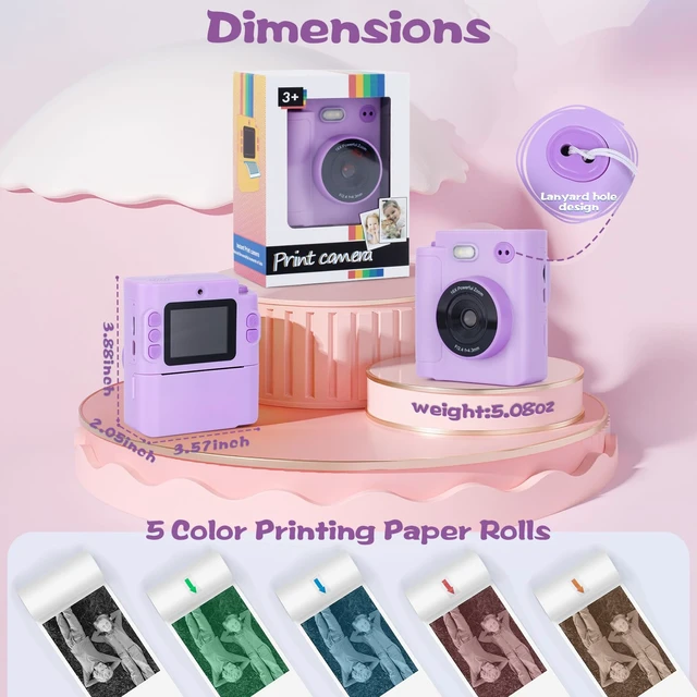 Alt view image 6 of 7 - Kids Camera Instant Print, Gifts for Age 3-12 Kids, 5 Rolls Paper 1080P Dual-Lens HD 32G TF Card Selfie Toddler Digital Camera, Christmas Birthday Gifts for Age Boys & Girls (Purple)