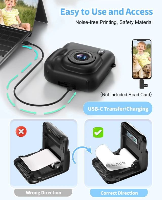 Alt view image 6 of 7 - Kids Camera Instant Print, 1080P Dual-Lens Digital Camera for Kids, Black Selfie Video, Girls Boys Christmas Birthday Gifts, Portable Toddler for 4-12 Years Old, with 32GB Card