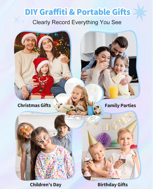 Alt view image 7 of 7 - Kids Camera Instant Print, 1080P Dual-Lens Digital Camera for Kids, Black Selfie Video, Girls Boys Christmas Birthday Gifts, Portable Toddler for 4-12 Years Old, with 32GB Card