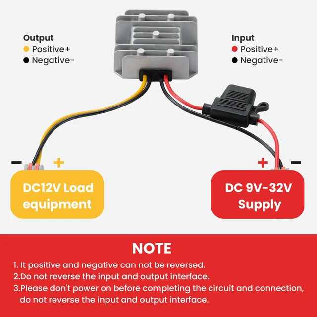Alt view image 5 of 7 - 60W DC 9V-32V Step Down to 12V 5A Voltage Regulator for Golf Carts DC 24V Step Down to 12V 5A 60W Buck Converter with Fuse and Clamps, Power Supply Power Adapter for Golf Cart/Truck/RV/Solar