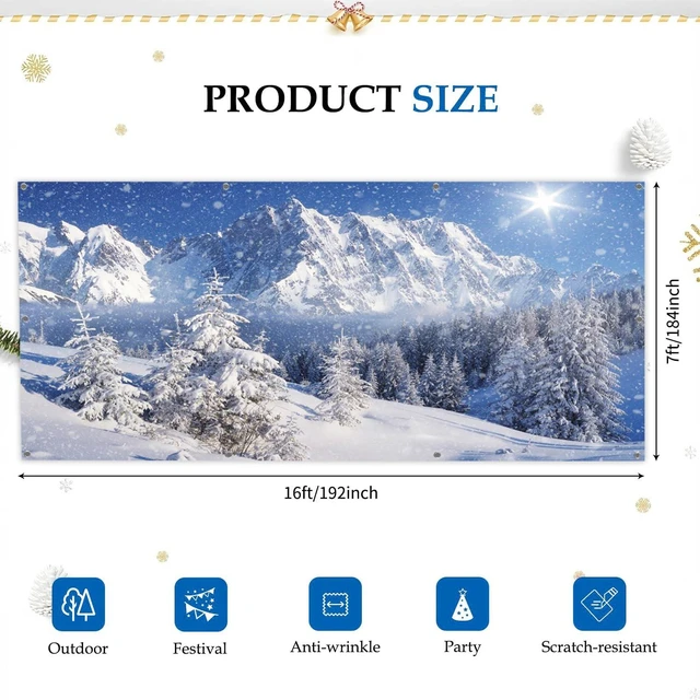 Alt view image 3 of 7 - Christmas Garage Door Cover 7x16ft Winter Forest Garage Door Banner Winter Forest Garage Door Banner Dreamy Flying Snow Scene Snowy Pine Forest Wonderland Holiday Outdoor Christmas Decorations