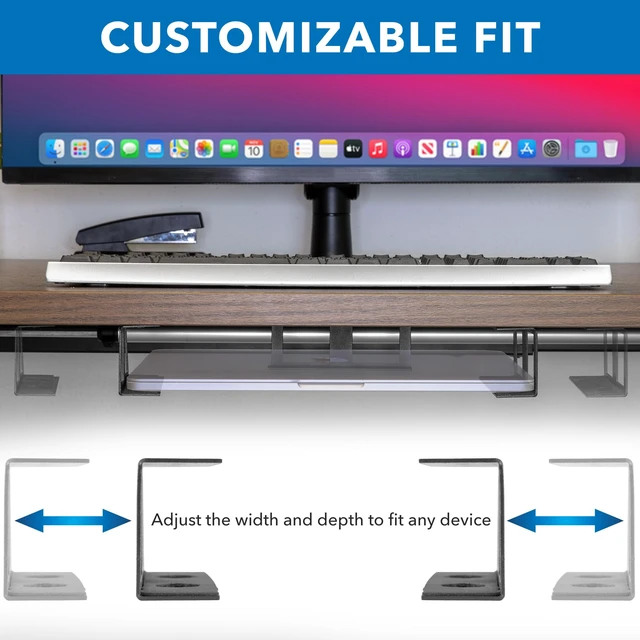 Alt view image 6 of 7 - Under Desk Laptop Mount Holder, Laptop Mount for Desk, Space Saver Small Multimedia Device Bracket Underdesk Shelf for Notebook, Mac mini, MacBook, Keyboard, Anti Scratch, Black