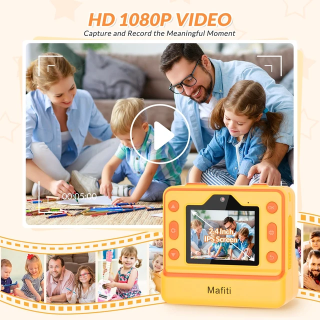 Alt view image 4 of 7 - Kids Camera Instant Print,1080P Instant Camera for Kids,Selfie Digital Camera with 2.4 Inch Display 1200 mAh Battery,3-12 yrs Girls Boys Toys Presents for Birthday/Xmas/Holiday,Orange