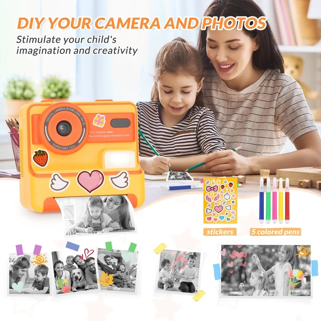 Alt view image 5 of 7 - Kids Camera Instant Print,1080P Instant Camera for Kids,Selfie Digital Camera with 2.4 Inch Display 1200 mAh Battery,3-12 yrs Girls Boys Toys Presents for Birthday/Xmas/Holiday,Orange