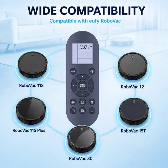 Alt view image 2 of 7 - Replacement Remote Control for Eufy RoboVac 11S, 11S Plus, 12, 15T and 30 No setup required; 40-ft IR range with 180° control. Fits select RoboVac models. Requires 2 AAA batteries, not included