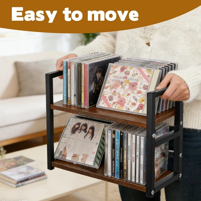 Alt view image 7 of 7 - CD Holder for Display Wooden Metal CD Storage Shelf Desk Rack Organizer Sturdy Game Disc Display CD Organizer for Countertop Storage Media Shelf Home Office Ideal for Music Enthusiasts (Black)