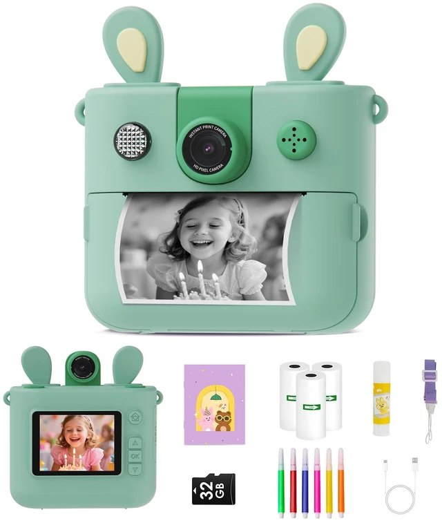 Main image of Kids Instant Print Camera for Boys and Girls 1080P HD Toddler Digital Camera with 3 Rolls Print Paper&32G Card, Christmas Birthday Gift Toys for Age 3-16 Kids Portable Travel Digital Camera Toy