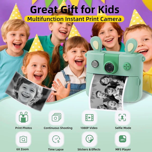 Alt view image 2 of 7 - Kids Instant Print Camera for Boys and Girls 1080P HD Toddler Digital Camera with 3 Rolls Print Paper&32G Card, Christmas Birthday Gift Toys for Age 3-16 Kids Portable Travel Digital Camera Toy