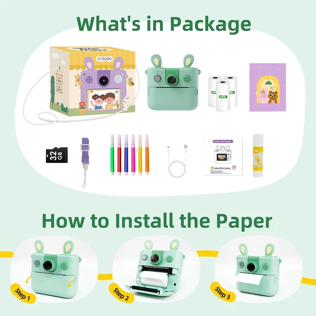 Alt view image 3 of 7 - Kids Instant Print Camera for Boys and Girls 1080P HD Toddler Digital Camera with 3 Rolls Print Paper&32G Card, Christmas Birthday Gift Toys for Age 3-16 Kids Portable Travel Digital Camera Toy