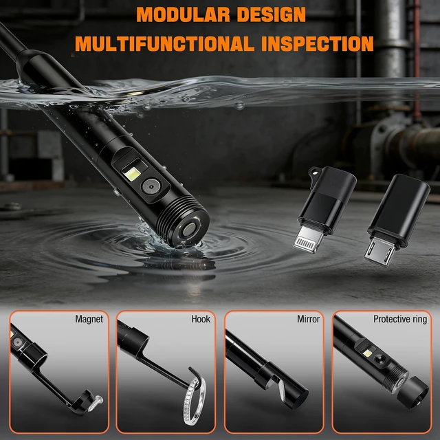 Alt view image 2 of 7 - Dual-Lens Endoscope Camera with Light, 1080P HD Borescope with 8 LED Lights