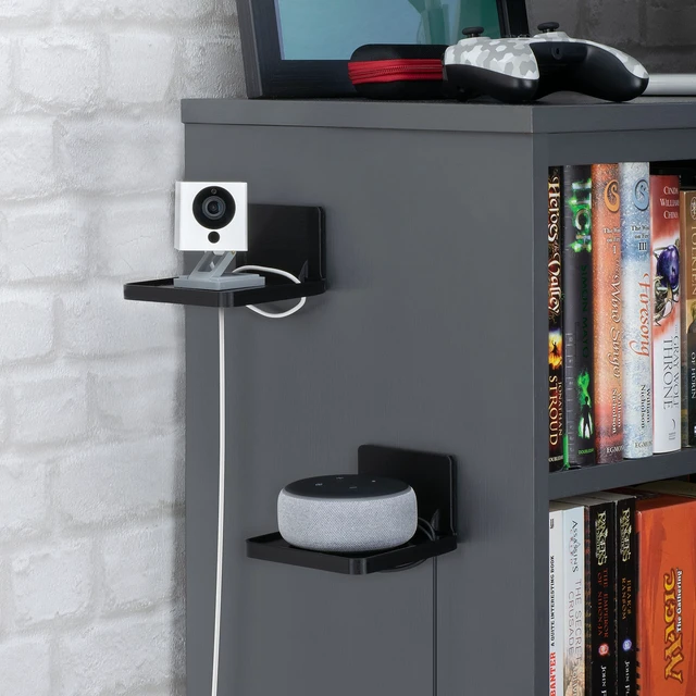 Alt view image 3 of 7 - Drill Free Wall Mount Shelf for Security Cameras, Baby Monitors, Speakers & More, Universal Holder, Strong Adheasive, Easy to Install, No Mess, Screwless (Black)