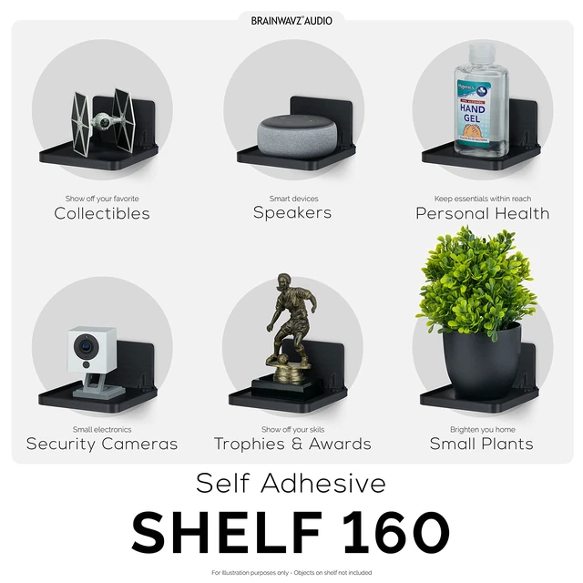 Alt view image 6 of 7 - Drill Free Wall Mount Shelf for Security Cameras, Baby Monitors, Speakers & More, Universal Holder, Strong Adheasive, Easy to Install, No Mess, Screwless (Black)