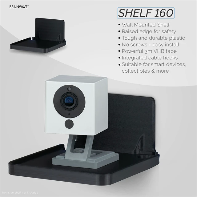 Alt view image 4 of 7 - Drill Free Wall Mount Shelf for Security Cameras, Baby Monitors, Speakers & More, Universal Holder, Strong Adheasive, Easy to Install, No Mess, Screwless (Black)