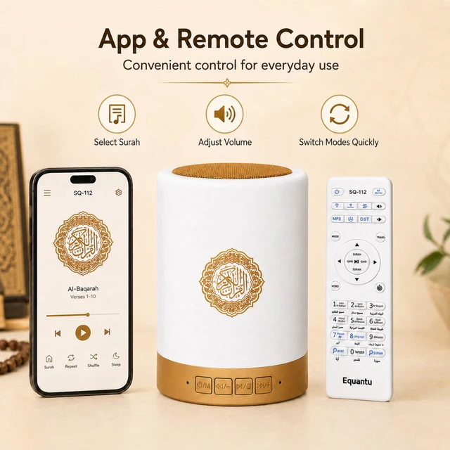 Alt view image 3 of 7 - Quran Touch Lamp with APP Control, Bluetooth Quran Speaker with Remote, 16 Reciters & 16 Languages, RGB LED Night Light, Islamic Speaker for Ramadan Eid Muslim Gifts