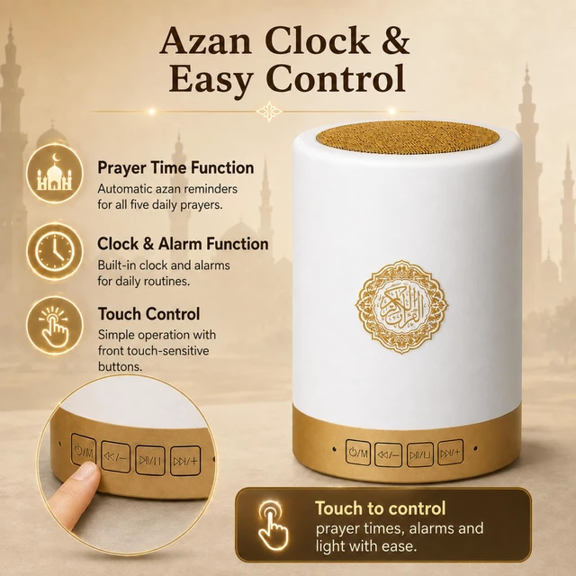 Alt view image 5 of 7 - Quran Touch Lamp with APP Control, Bluetooth Quran Speaker with Remote, 16 Reciters & 16 Languages, RGB LED Night Light, Islamic Speaker for Ramadan Eid Muslim Gifts