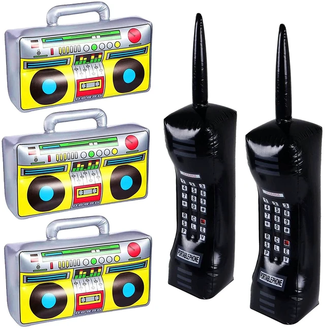 Main image of 5 Pcs Inflatable Mobile Phone Props Inflatable Radio Boombox 80s 90s Theme Party Supplies, Halloween Decor, Inflatable Disco Ball Guitar Props, Hip Hop Decorations