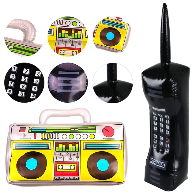 Alt view image 3 of 7 - 5 Pcs Inflatable Mobile Phone Props Inflatable Radio Boombox 80s 90s Theme Party Supplies, Halloween Decor, Inflatable Disco Ball Guitar Props, Hip Hop Decorations