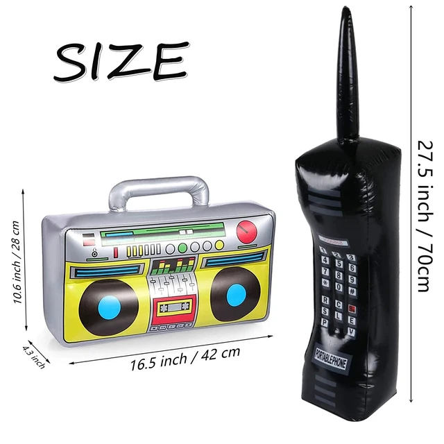 Alt view image 4 of 7 - 5 Pcs Inflatable Mobile Phone Props Inflatable Radio Boombox 80s 90s Theme Party Supplies, Halloween Decor, Inflatable Disco Ball Guitar Props, Hip Hop Decorations