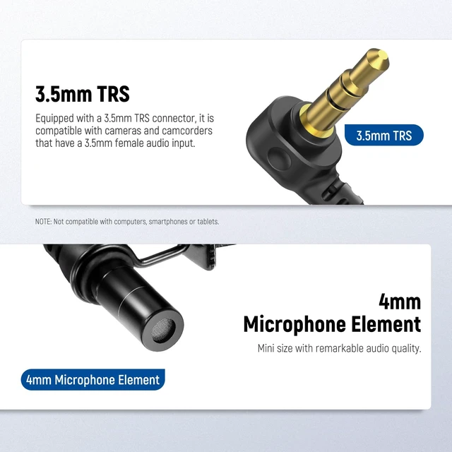 Alt view image 4 of 7 - LM8 ø4mm Mini Lavalier Microphone (2 Pack), Clip On Wired Condenser Lapel Lav Mic Set, with 5ft/1.5m 3.5mm TRS Connector, Compatible with DJI Mic 2 Rode Wireless Go II CM28 CM31, and Camera