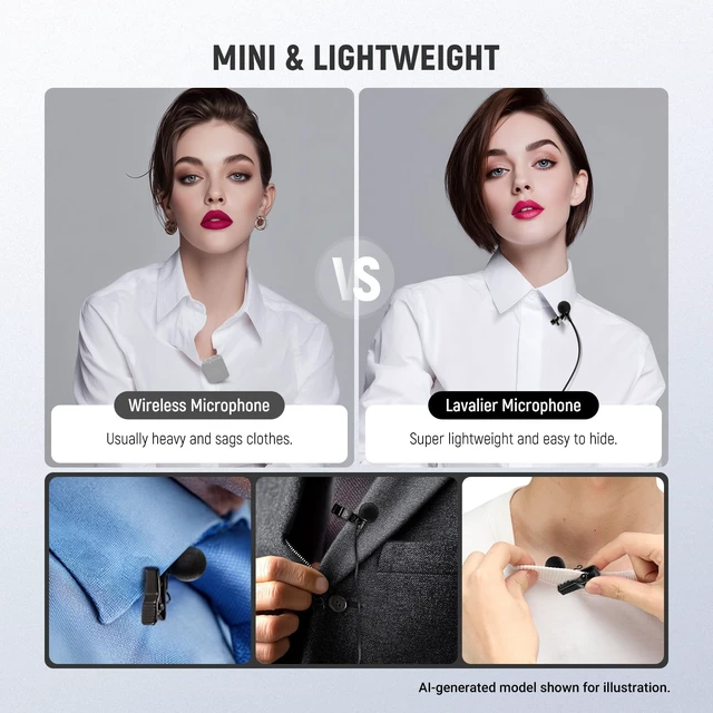 Alt view image 7 of 7 - LM8 ø4mm Mini Lavalier Microphone (2 Pack), Clip On Wired Condenser Lapel Lav Mic Set, with 5ft/1.5m 3.5mm TRS Connector, Compatible with DJI Mic 2 Rode Wireless Go II CM28 CM31, and Camera