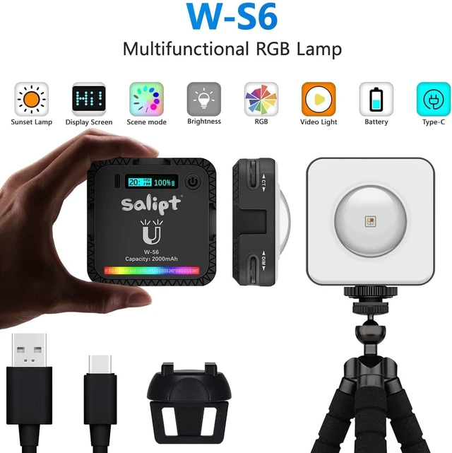 Alt view image 3 of 6 - Sunset Projection Lamp, RGB Video Light, LED Camera Light 360° Full-Color2000mAh Rechargable, Magnet Adsorption, Night Light with Flexible Tripod Stand,Romantic Projector for Party Living Decor