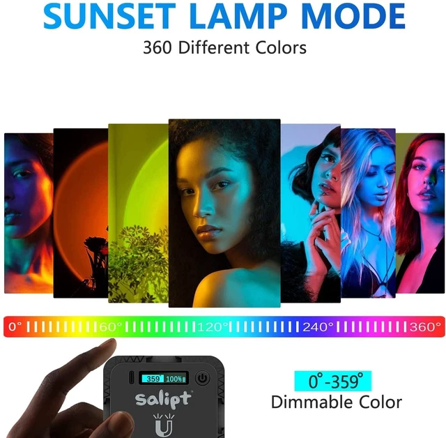 Alt view image 4 of 6 - Sunset Projection Lamp, RGB Video Light, LED Camera Light 360° Full-Color2000mAh Rechargable, Magnet Adsorption, Night Light with Flexible Tripod Stand,Romantic Projector for Party Living Decor