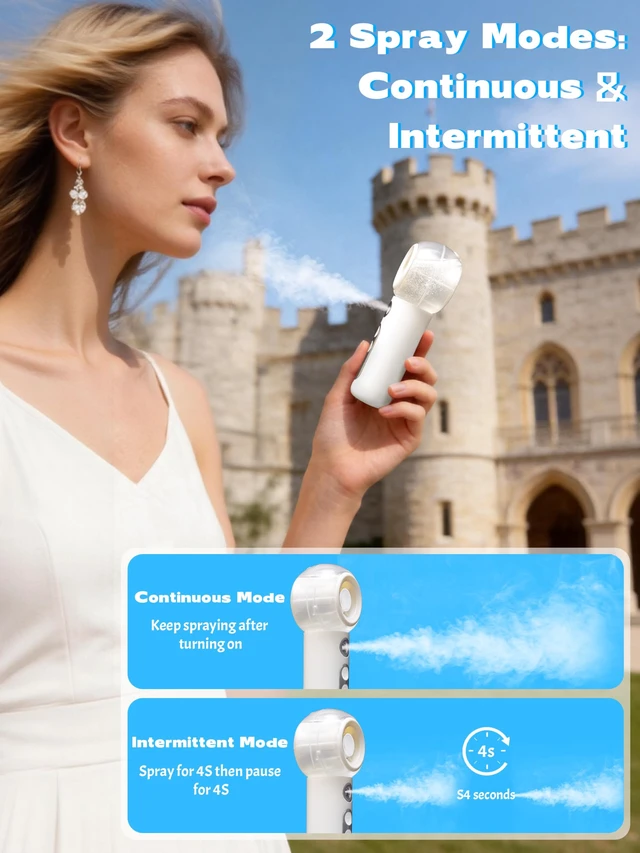 Alt view image 2 of 7 - Misting Fans, Portable Handheld Personal Fan with Water Spray, Mini White USB Rechargeable Fan with 4 Speed, Cooling Mist for Summer Travel, Tournament, Outdoors, Makeup, Home Office Use