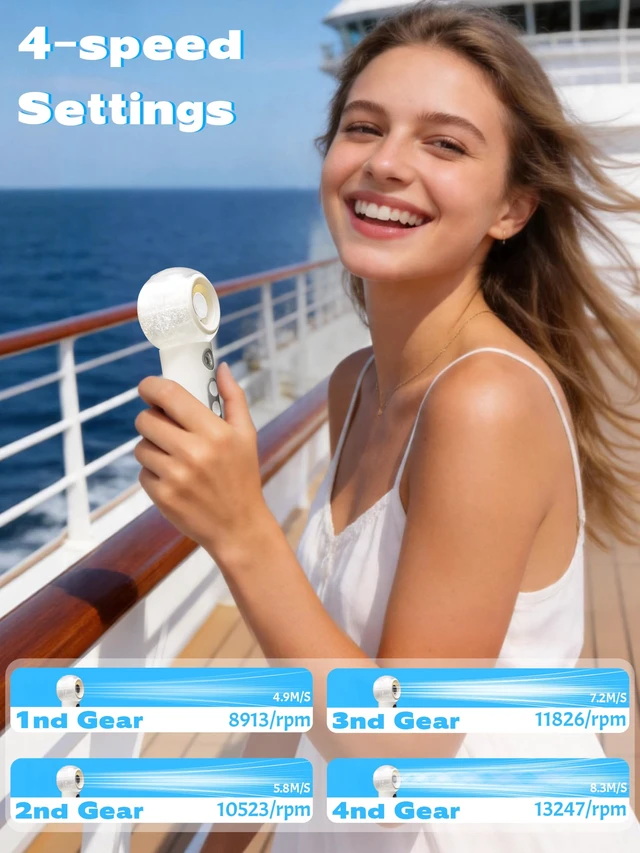 Alt view image 3 of 7 - Misting Fans, Portable Handheld Personal Fan with Water Spray, Mini White USB Rechargeable Fan with 4 Speed, Cooling Mist for Summer Travel, Tournament, Outdoors, Makeup, Home Office Use