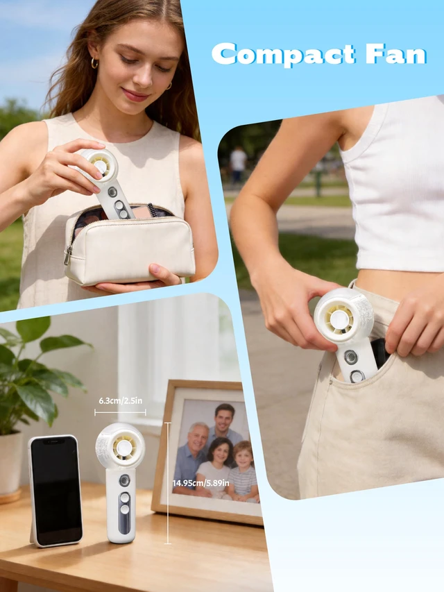 Alt view image 4 of 7 - Misting Fans, Portable Handheld Personal Fan with Water Spray, Mini White USB Rechargeable Fan with 4 Speed, Cooling Mist for Summer Travel, Tournament, Outdoors, Makeup, Home Office Use