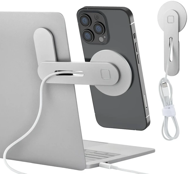 Main image of Magnetic Wireless Charger Phone Mount for Laptop & Tesla Foldable Phone Holder 180°Adjustable Fast Charging Cellphone Stand for iPhone 17/16/15/14/13 MagSafe Charger