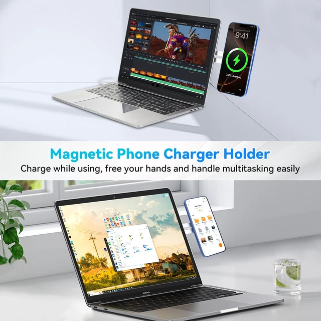 Alt view image 2 of 7 - Magnetic Wireless Charger Phone Mount for Laptop & Tesla Foldable Phone Holder 180°Adjustable Fast Charging Cellphone Stand for iPhone 17/16/15/14/13 MagSafe Charger