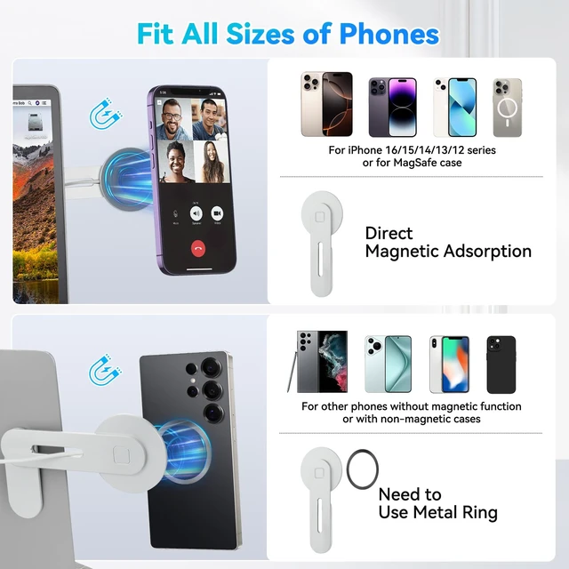 Alt view image 4 of 7 - Magnetic Wireless Charger Phone Mount for Laptop & Tesla Foldable Phone Holder 180°Adjustable Fast Charging Cellphone Stand for iPhone 17/16/15/14/13 MagSafe Charger
