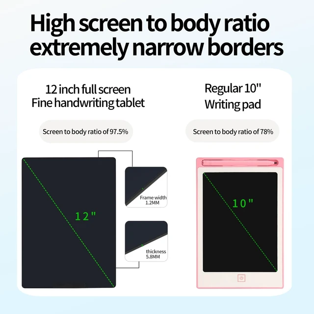Alt view image 3 of 7 - 12in Rechargeable LCD Writing Tablet, Bezel-Free Type-C Digital Notepad for Adults Ultra-Slim Lightweight Fine Lines No Palm Marks Office Home School Reusable