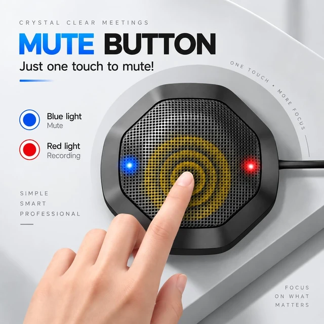 Alt view image 4 of 7 - 360° Computer Microphone for PC, USB Conference PC Mic, Noise-Canceling Technology, Recording, Skype, Online Class, Court Reporter, Plug & Play, Compatible with Windows/PC/Desktop/Laptop