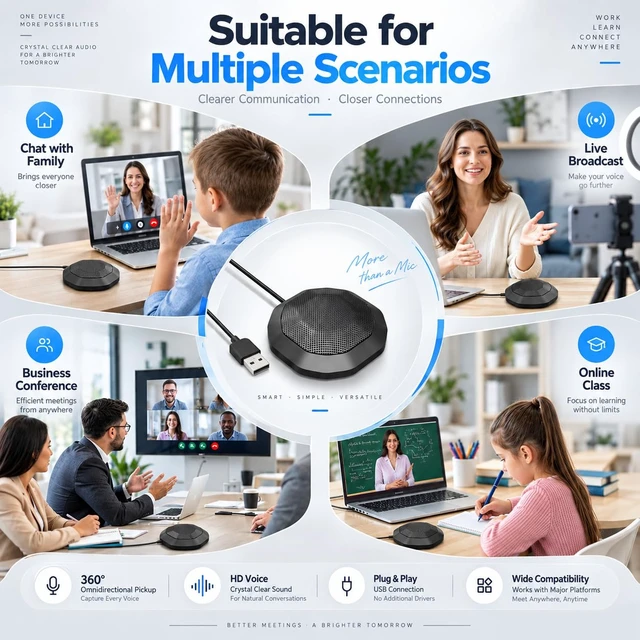 Alt view image 7 of 7 - 360° Computer Microphone for PC, USB Conference PC Mic, Noise-Canceling Technology, Recording, Skype, Online Class, Court Reporter, Plug & Play, Compatible with Windows/PC/Desktop/Laptop