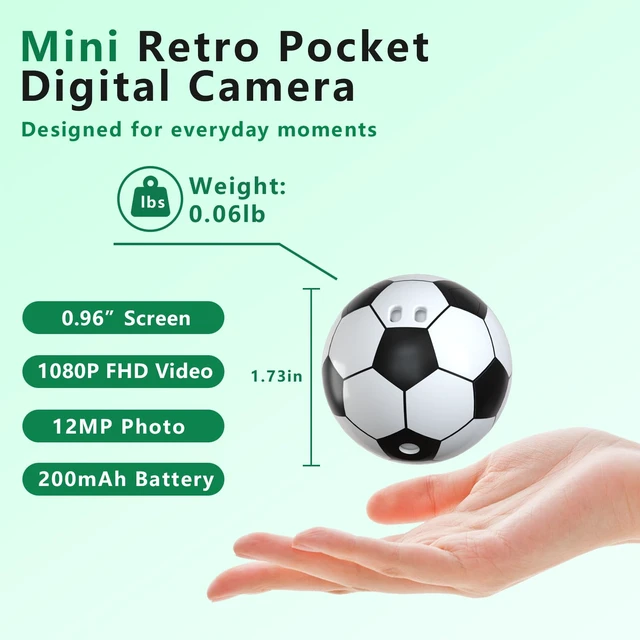 Alt view image 7 of 7 - 2026 Mini Keychain Ball Camera - 1080P FHD Tiny Digital Cameras with 16GB Card, 0.96" Screen & 12 Filters, Funny Compact Micro Pocket Cam Gift for Sports Fans,Kids,Birthdays,Party