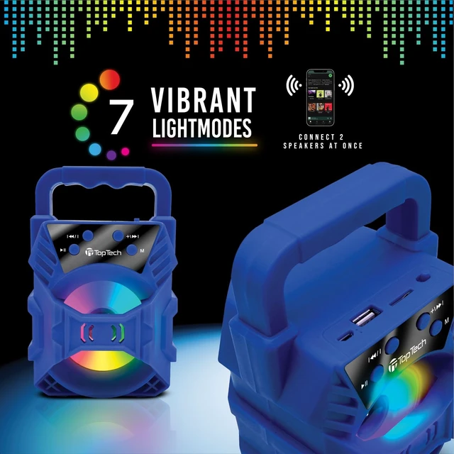 Alt view image 6 of 6 - Audio Blade-4 400W Bluetooth Speaker, Portable 3-Inch Wireless Speaker with LED Lights, TWS Functionality, Karaoke Mode, 6-Hour Rechargeable Battery, USB Drive, TF Card, AUX, FM Radio, Blue