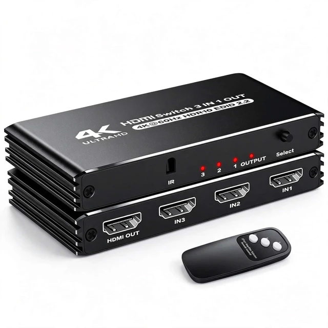 Main image of HDMI 2.0 Switch, 4K@60Hz HDMI Splitter Switcher 3 in 1 Out, Aluminum HDMI 2.0 Switch Box Hub for 3D, HDCP2.2, HDR, Compatible with B0X, PS5/4/3,Fire Stick,Roku,Blu-Ray Player