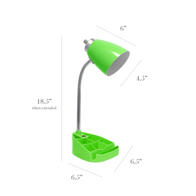 Alt view image 3 of 6 - LD1056-GRN-LB 18.5" Gooseneck Organizer Desk Lamp with iPad Tablet Stand Book Holder and USB Port, with LED Bulb, Green