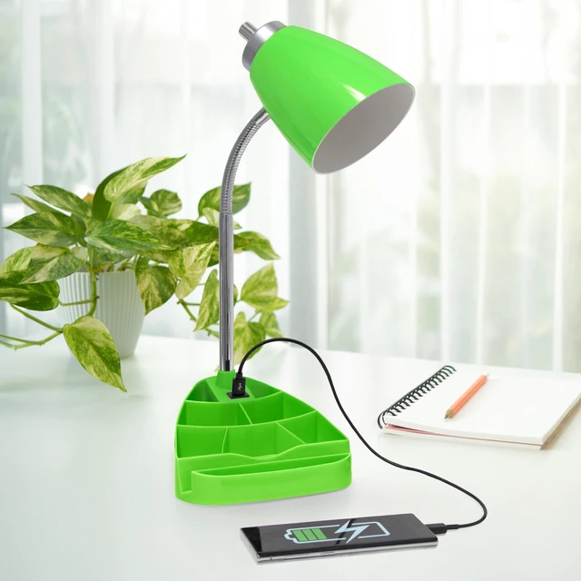 Alt view image 4 of 6 - LD1056-GRN-LB 18.5" Gooseneck Organizer Desk Lamp with iPad Tablet Stand Book Holder and USB Port, with LED Bulb, Green
